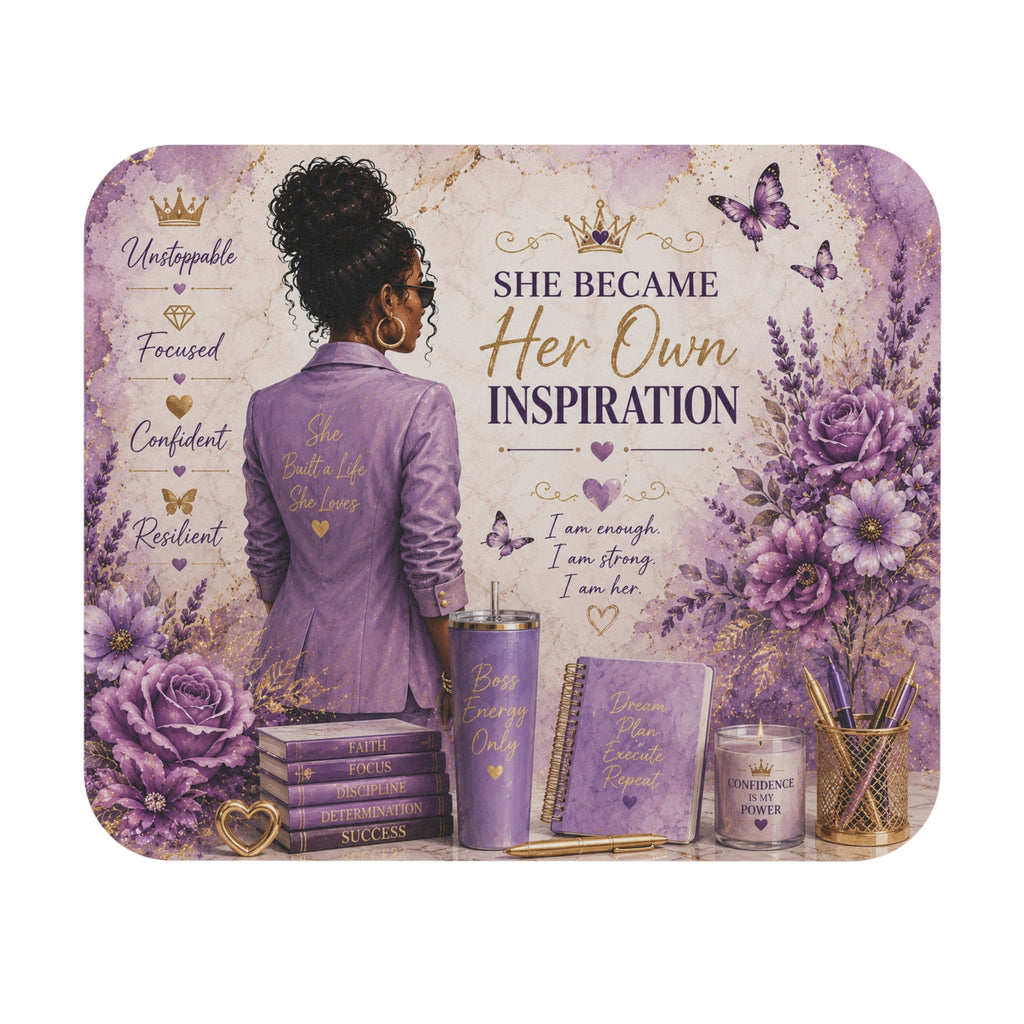 Inspirational 'She Became Her Own Inspiration' Purple Desk Mouse Pad