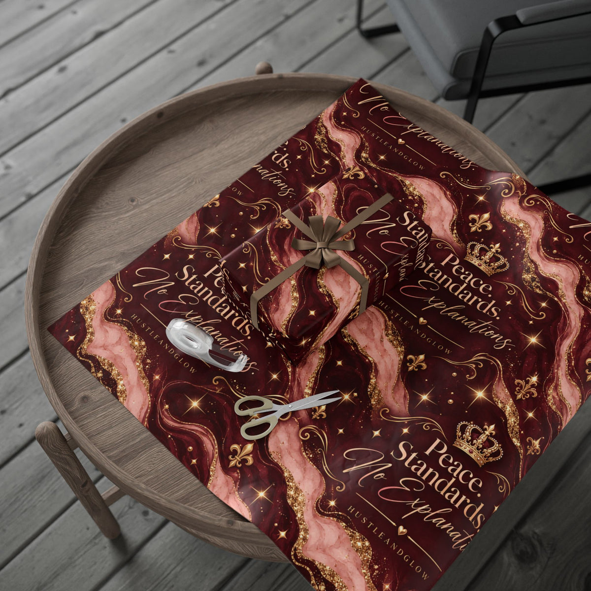 Hustle & Glow Luxury Wrapping Paper – Peace. Standards. No Explanations.