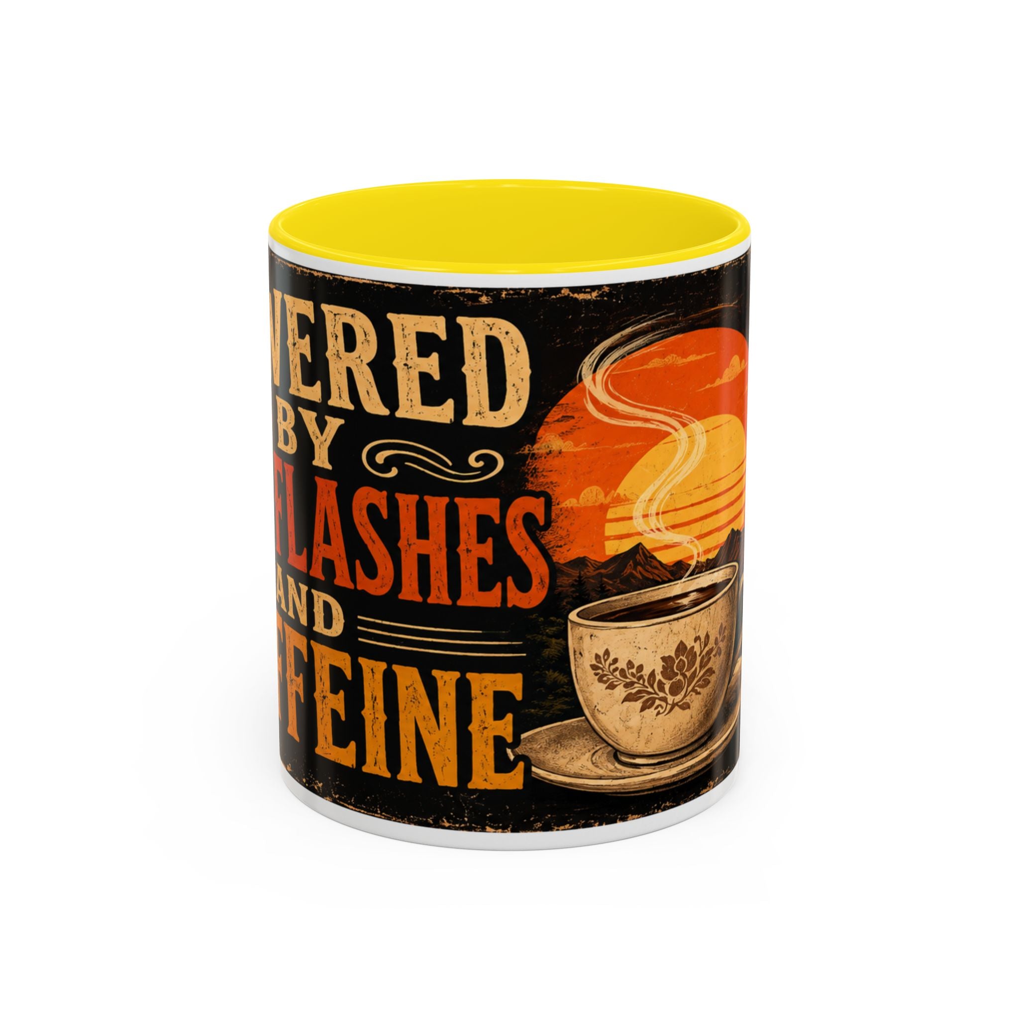 Powered By Hot Flashes and Caffeine Mug | Funny Menopause Coffee Mug | Vintage Retro Gift for Women