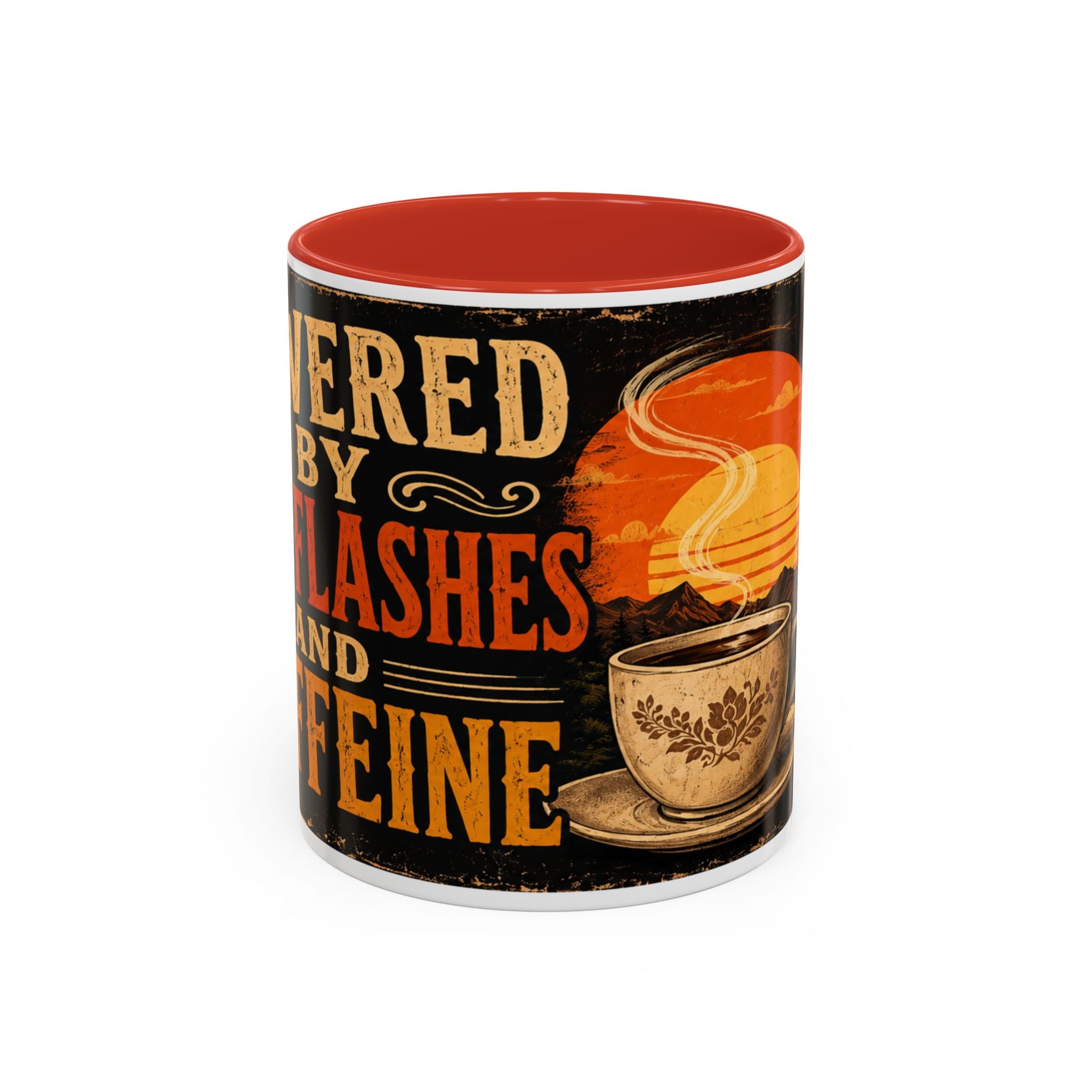 Powered By Hot Flashes and Caffeine Mug | Funny Menopause Coffee Mug | Vintage Retro Gift for Women