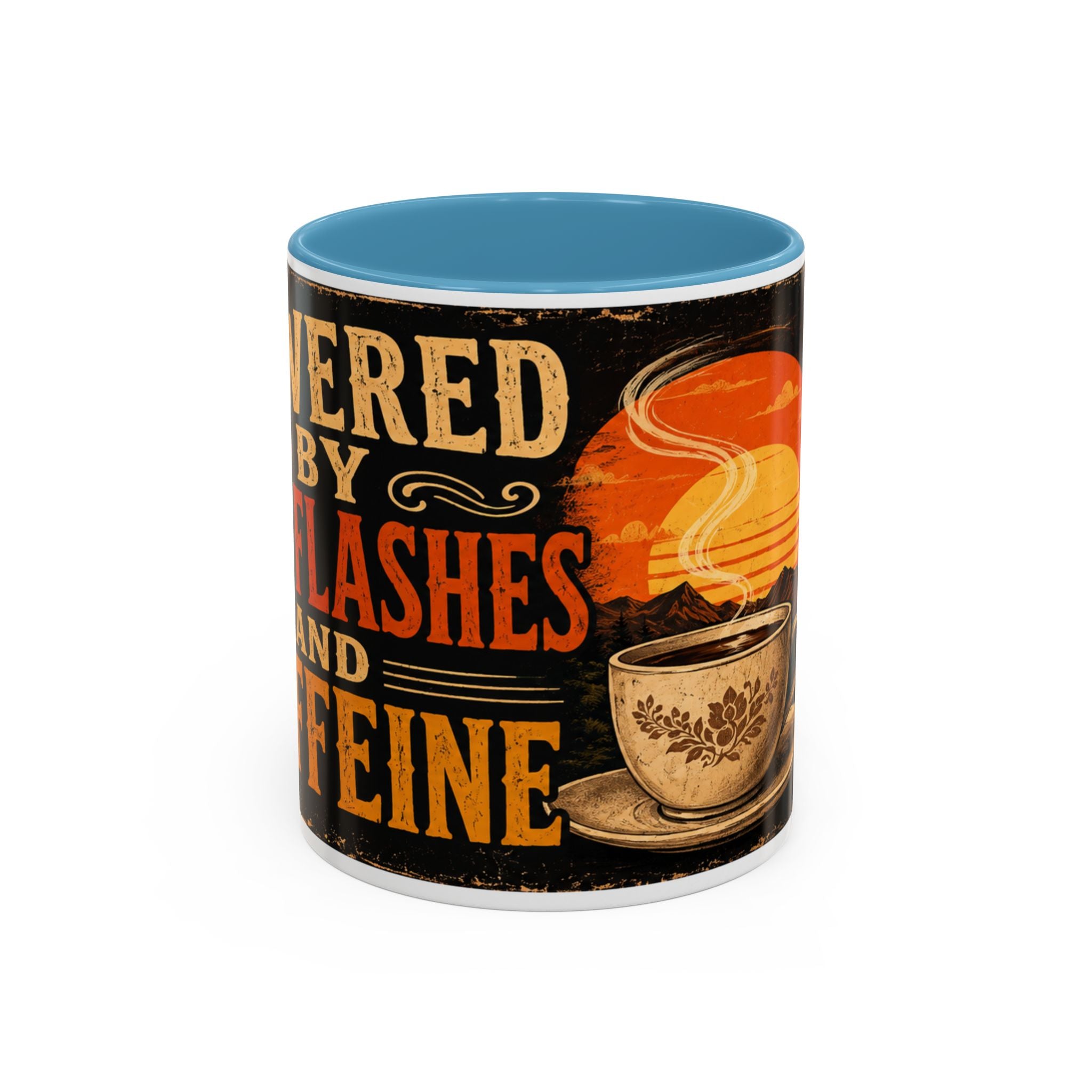 Powered By Hot Flashes and Caffeine Mug | Funny Menopause Coffee Mug | Vintage Retro Gift for Women