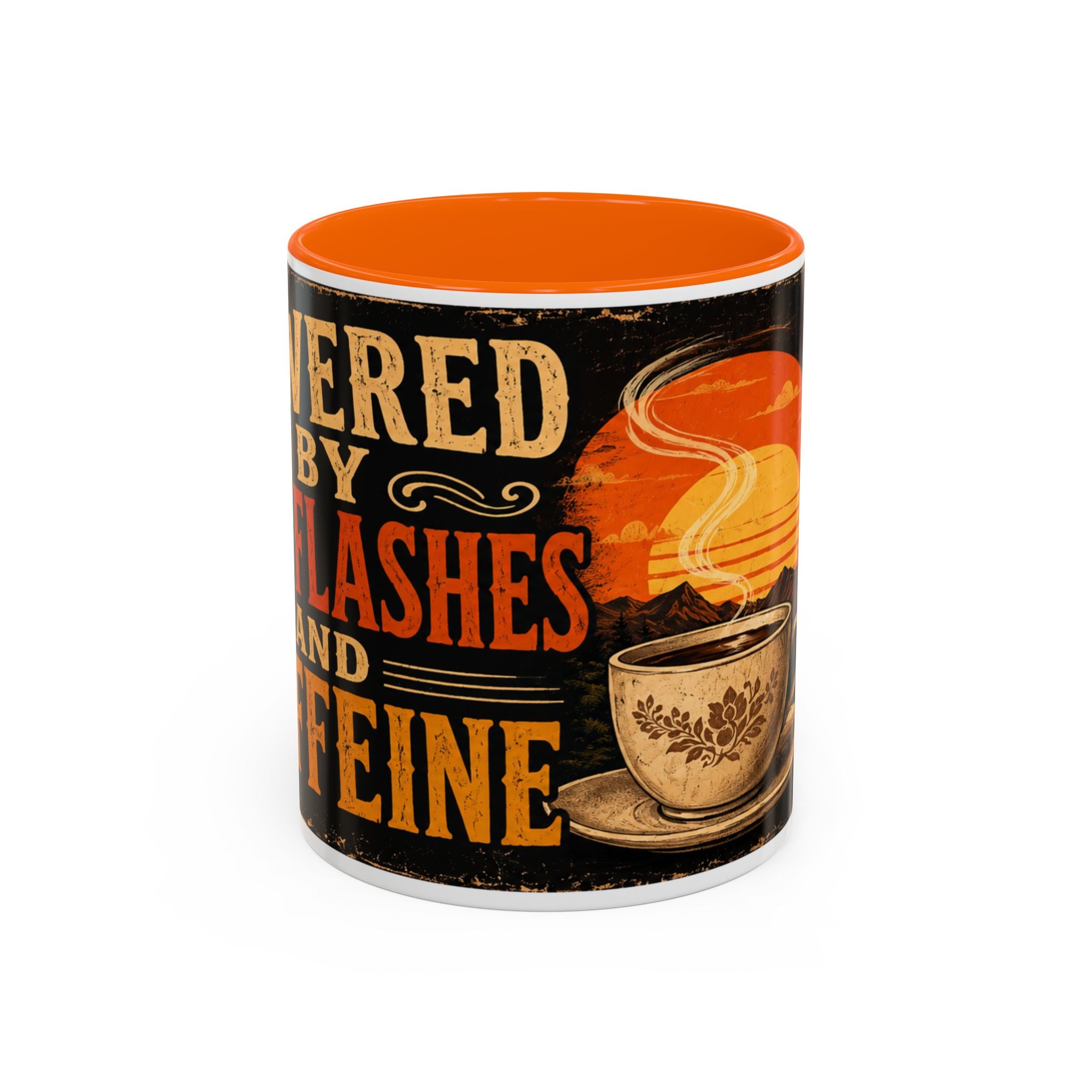 Powered By Hot Flashes and Caffeine Mug | Funny Menopause Coffee Mug | Vintage Retro Gift for Women