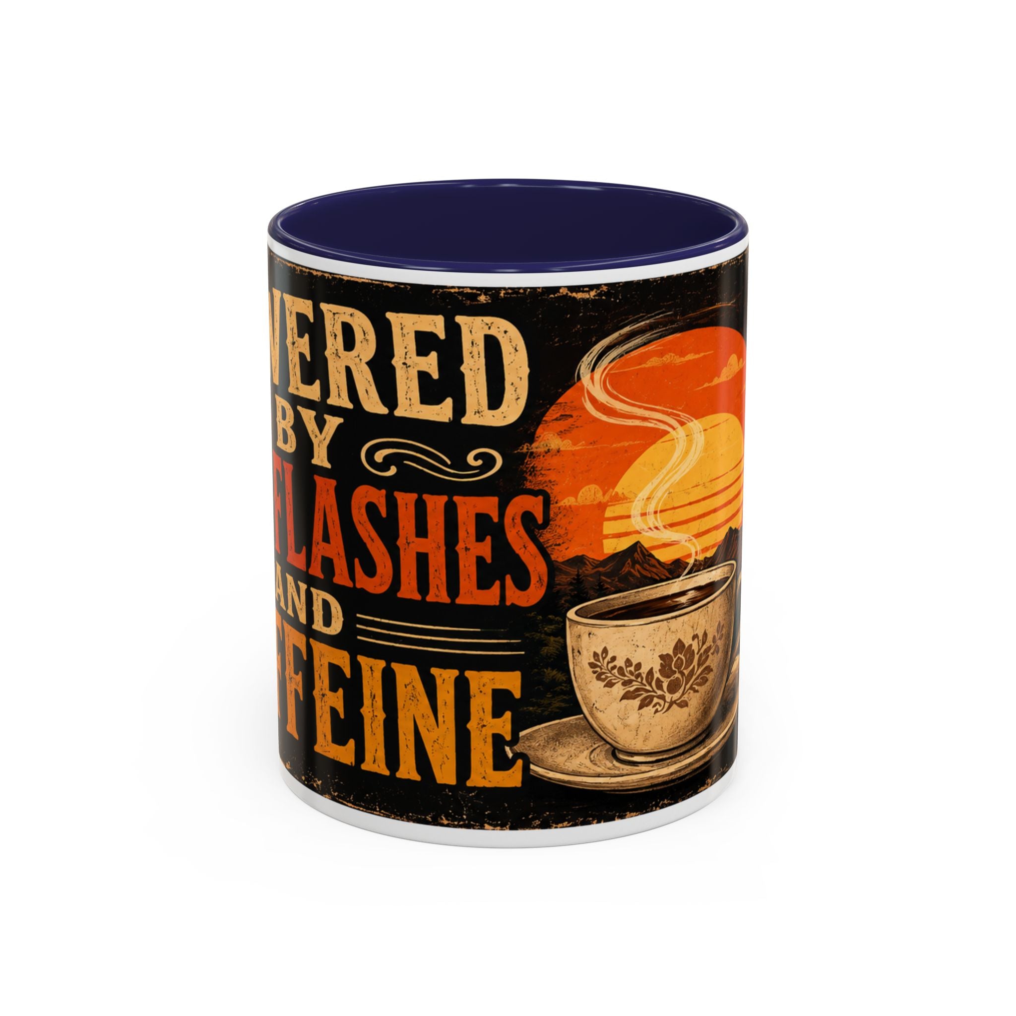 Powered By Hot Flashes and Caffeine Mug | Funny Menopause Coffee Mug | Vintage Retro Gift for Women