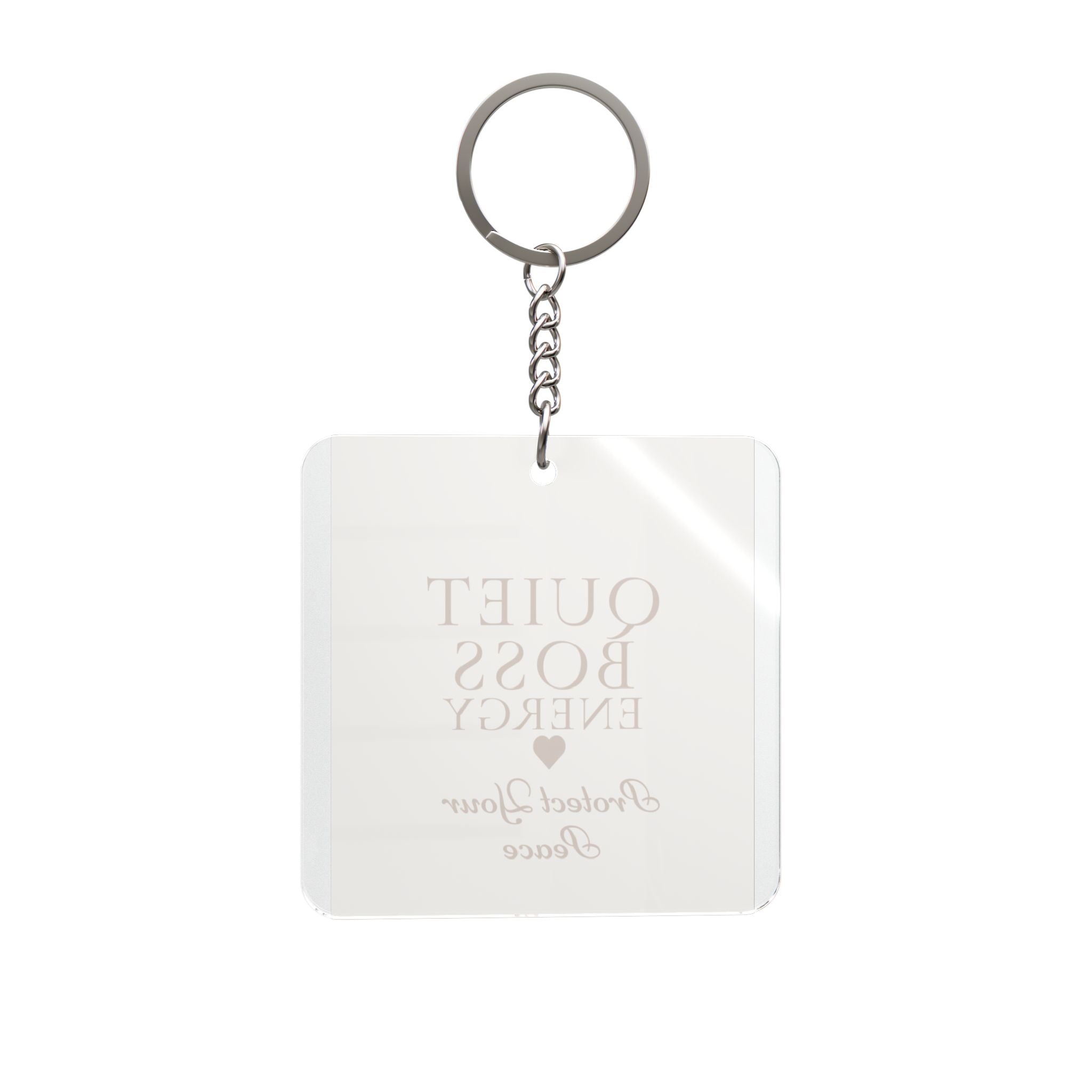 Quiet Boss Energy Square Keychain — "Protect Your Peace" Inspirational Accessory