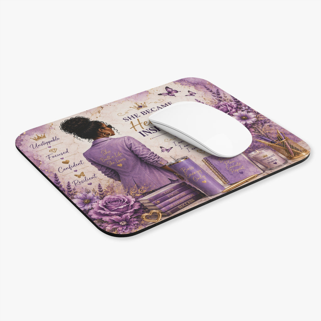 Inspirational 'She Became Her Own Inspiration' Purple Desk Mouse Pad