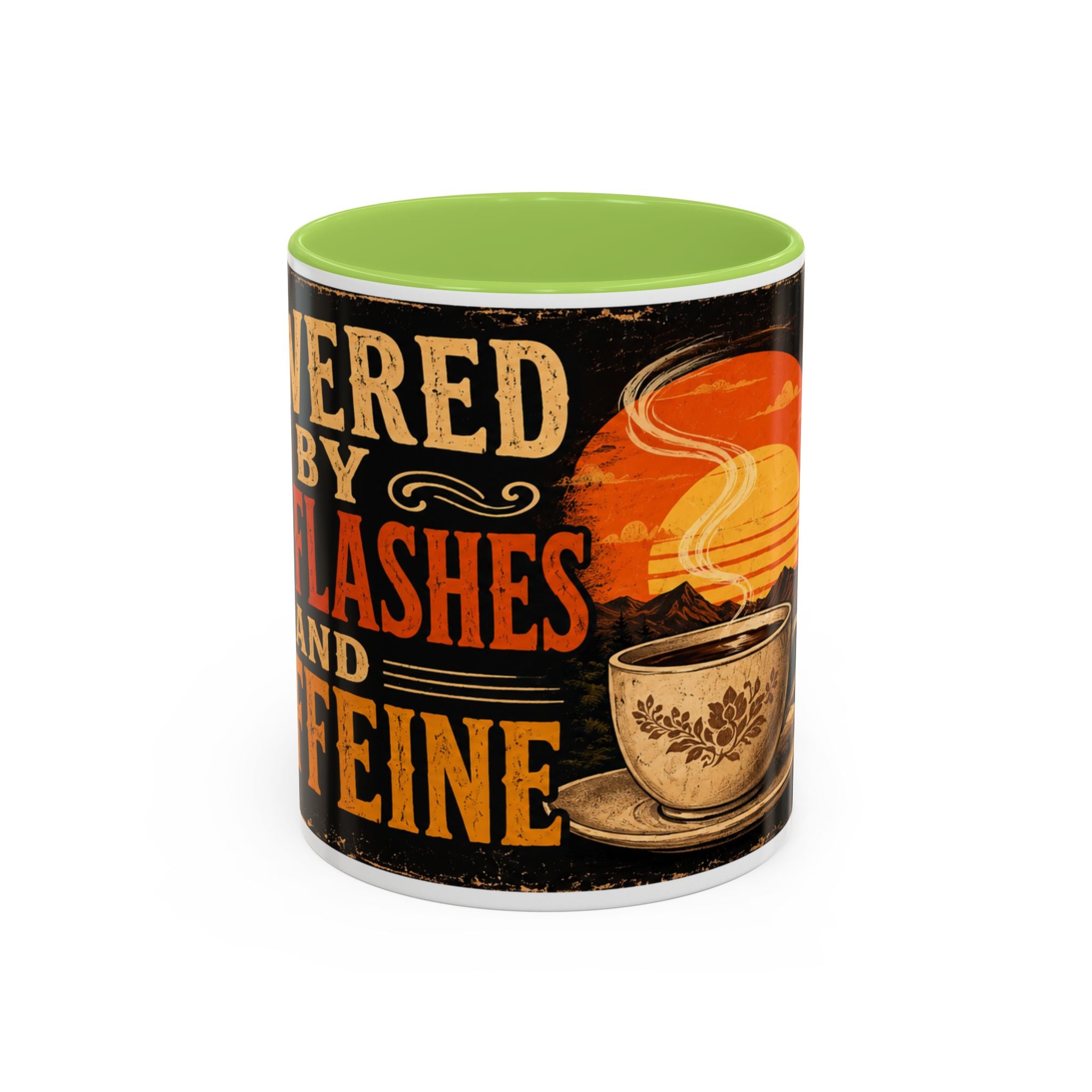 Powered By Hot Flashes and Caffeine Mug | Funny Menopause Coffee Mug | Vintage Retro Gift for Women