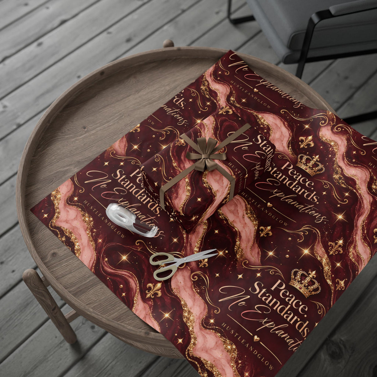 Hustle & Glow Luxury Wrapping Paper – Peace. Standards. No Explanations.