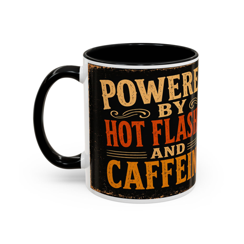 Powered By Hot Flashes and Caffeine Mug | Funny Menopause Coffee Mug | Vintage Retro Gift for Women
