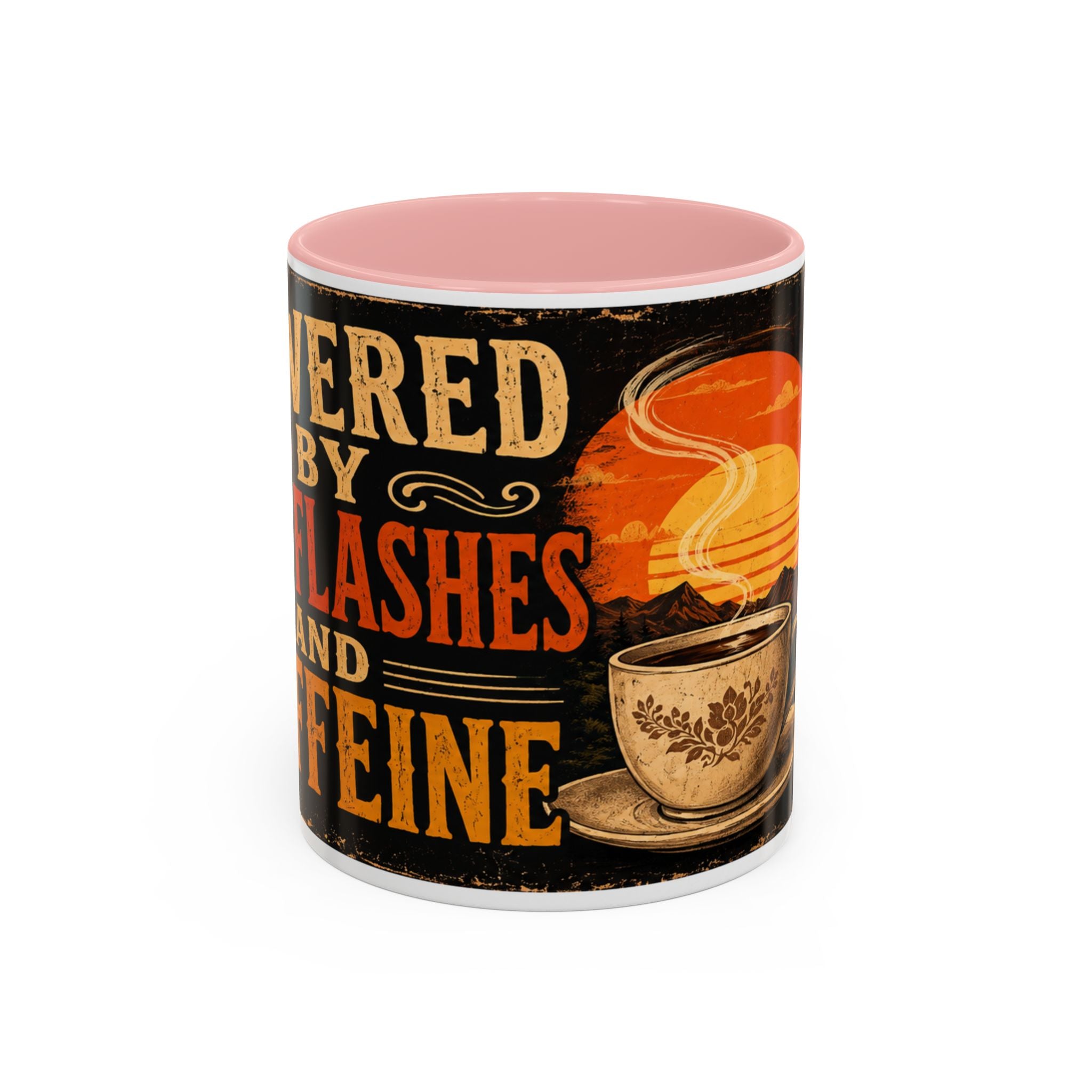 Powered By Hot Flashes and Caffeine Mug | Funny Menopause Coffee Mug | Vintage Retro Gift for Women