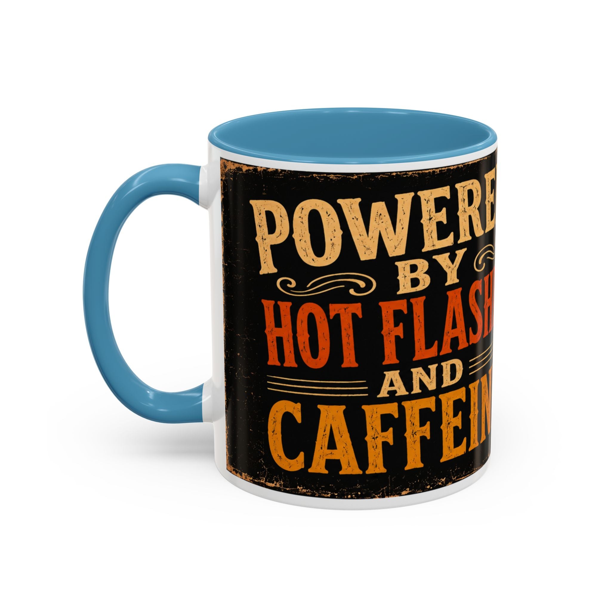 Powered By Hot Flashes and Caffeine Mug | Funny Menopause Coffee Mug | Vintage Retro Gift for Women