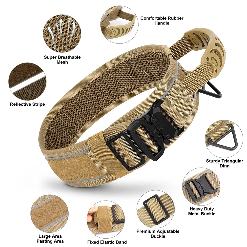 Heavy Duty 6.5cm Wide Tactical Dog Collar with Control Handle | Large Breed