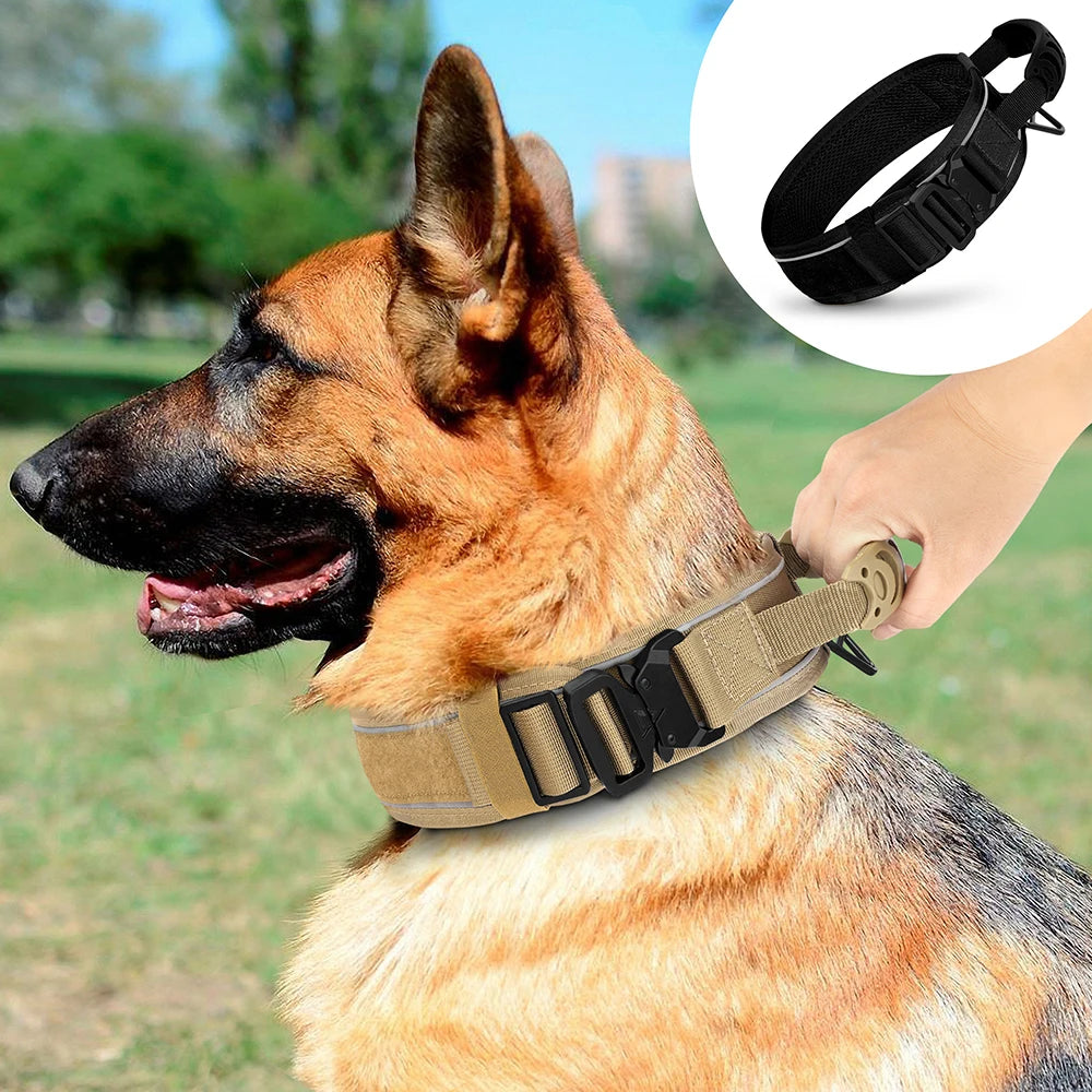 Heavy Duty 6.5cm Wide Tactical Dog Collar with Control Handle | Large Breed